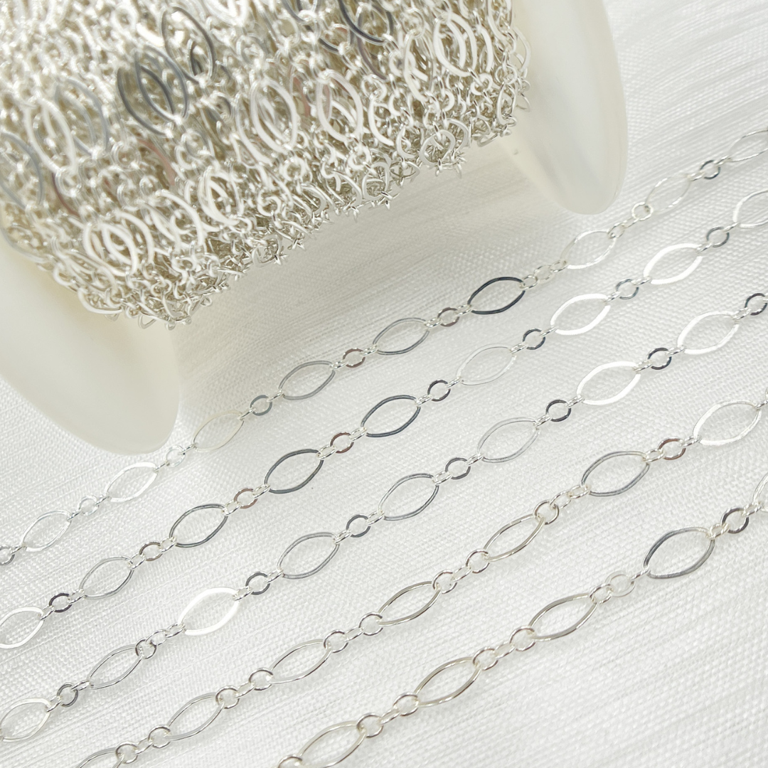 925 Sterling Silver Flat Oval and Round Link Chain. 738F