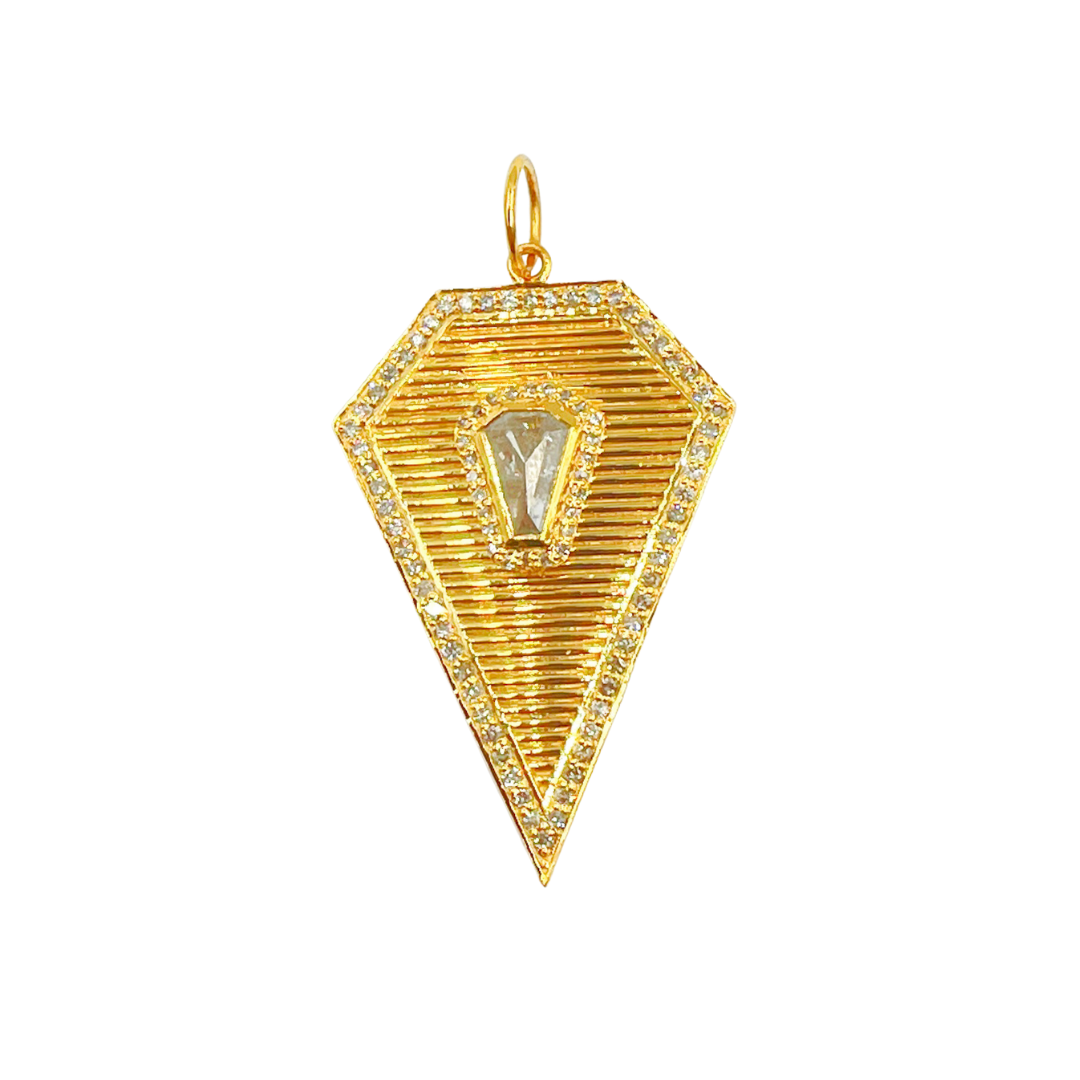 14K Solid Gold Charm. Diamond Pendant with Diamonds. CGDP41