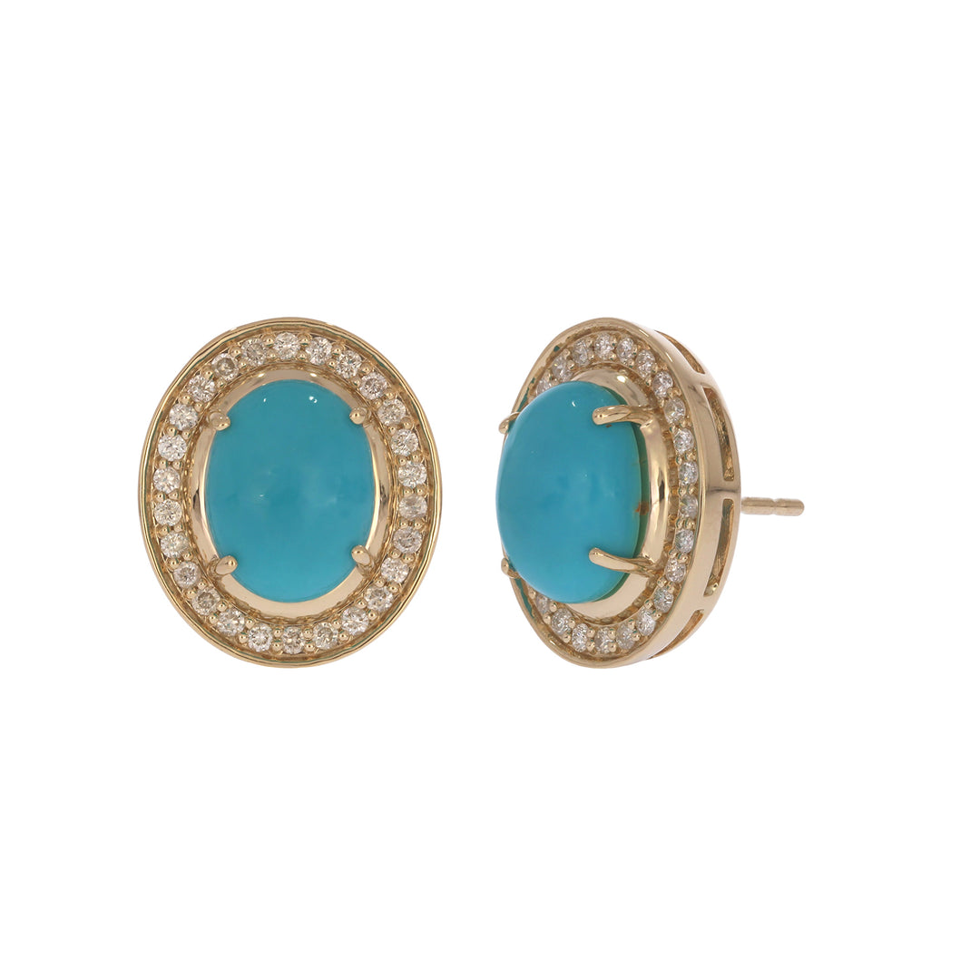 CE97455TQ9X7. 14K Solid Gold Diamond and Turquoise Oval Stud Earrings