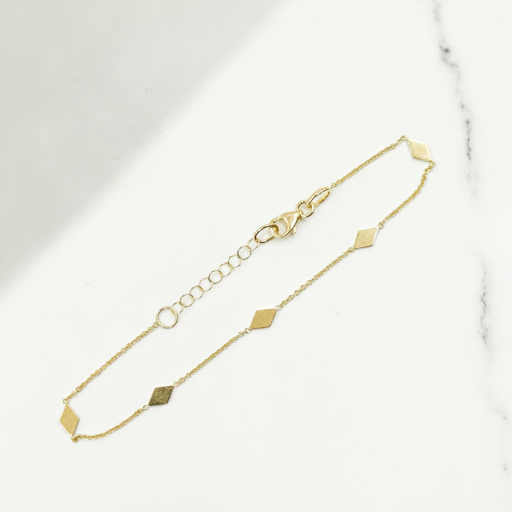 BR5085. 14k Solid Yellow Gold Rhomb Link Bracelet