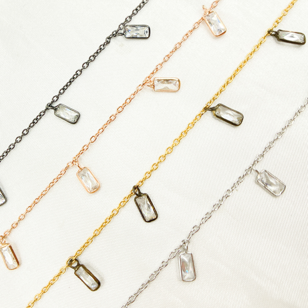 Cubic Zirconia Rectangle Shape Dangle Chain