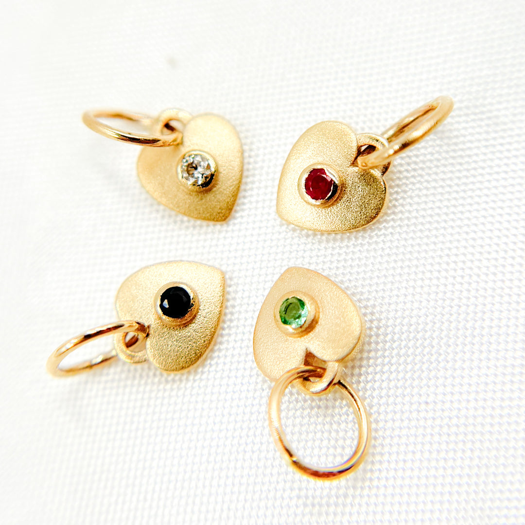 GDP416. 14K Solid Gold Heart Charm with Gemstone