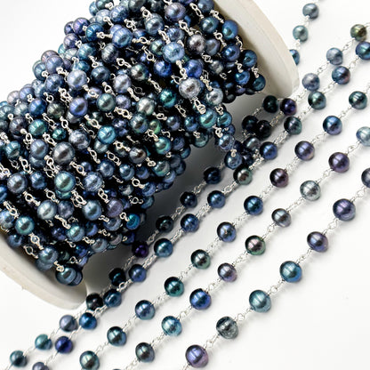 Shop Peacock Pearl Round Shape Sterling Silver Wire Chain