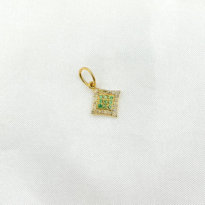 GDP374. 14K Solid Gold Diamond Shape Charm with Diamonds and Gemstones