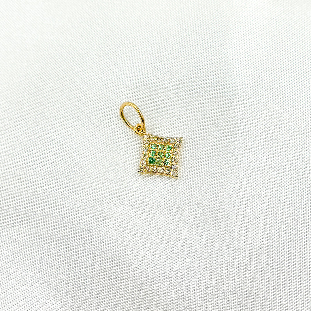 GDP374. 14K Solid Gold Diamond Shape Charm with Diamonds and Gemstones