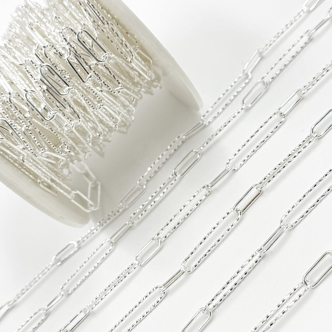V3SS. Sterling Silver Hammered and Smooth Paperclip Chain