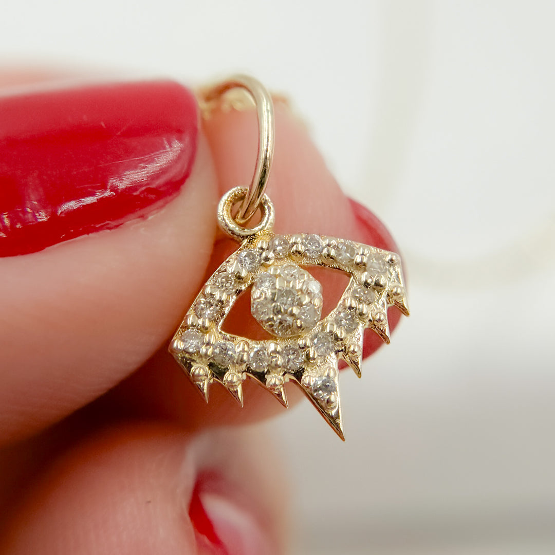 14k Solid Gold Diamond Eye Charm. GDP509