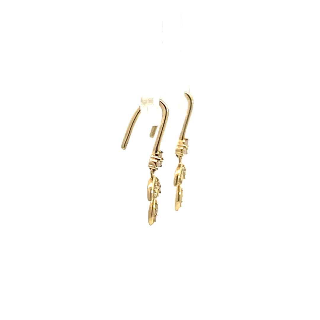 14k Solid Yellow Gold Diamond Dangle Leaves Earrings. EFB51706