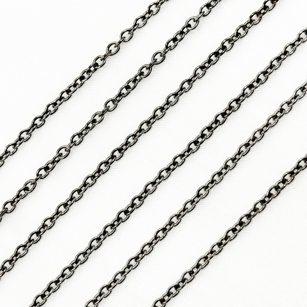 V263BR. Black Rhodium Sterling Silver Cable Chain