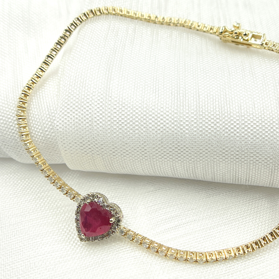 RSTBR194242WG. 14K Gold Diamond Bracelet Ruby Heart