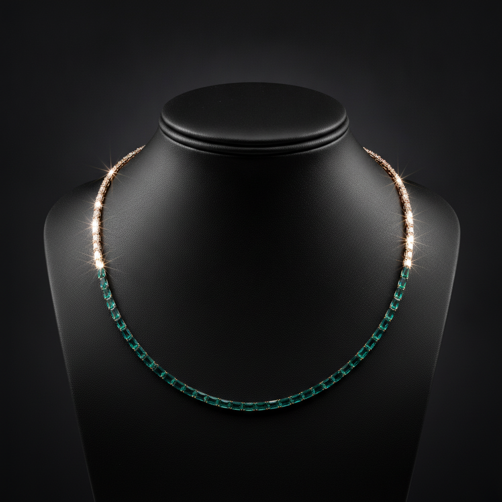 CN97277-5X3. 14K Solid Gold Gemstone Necklace