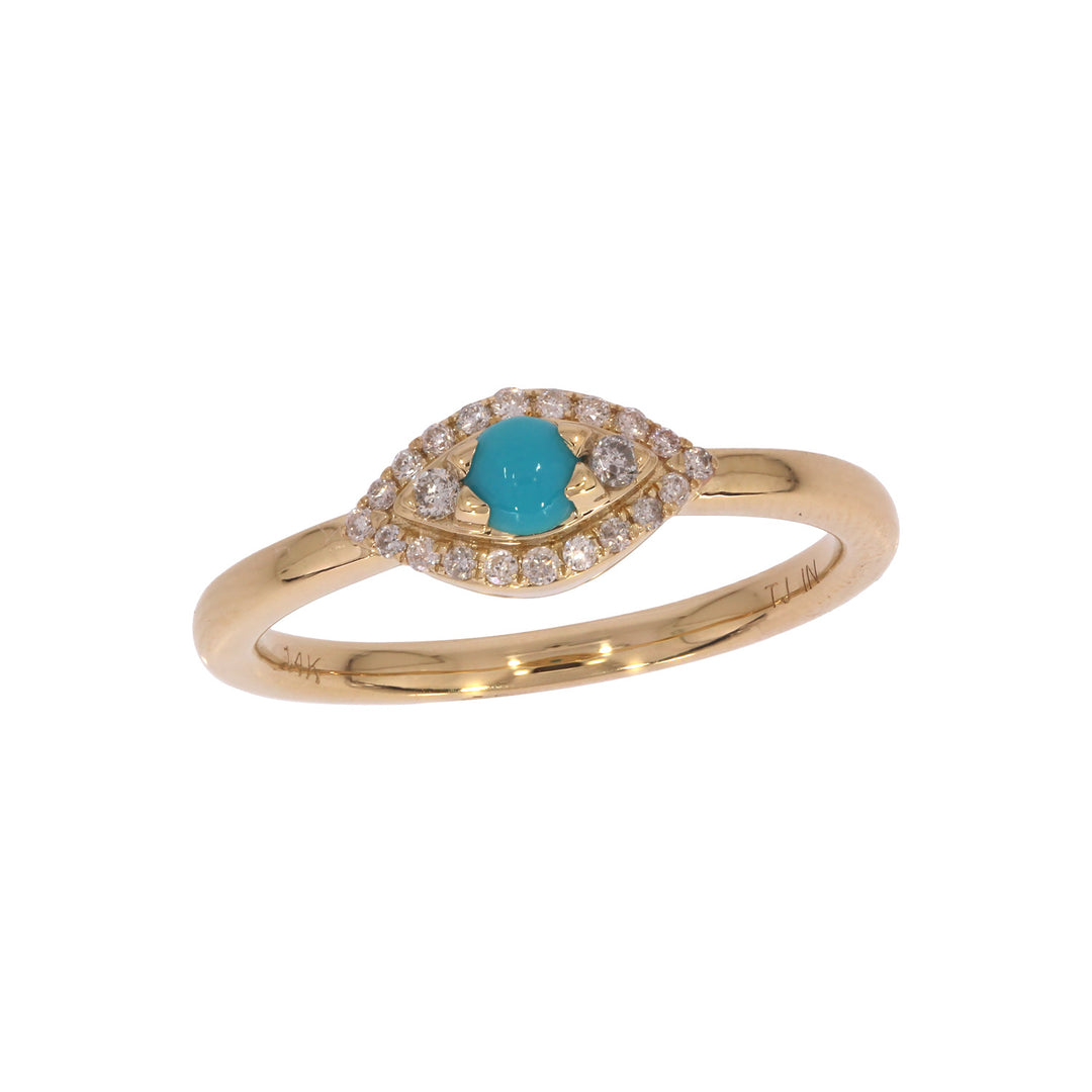 RFB17775TQ. 14K Solid Gold Diamond and Turquoise Eye Ring