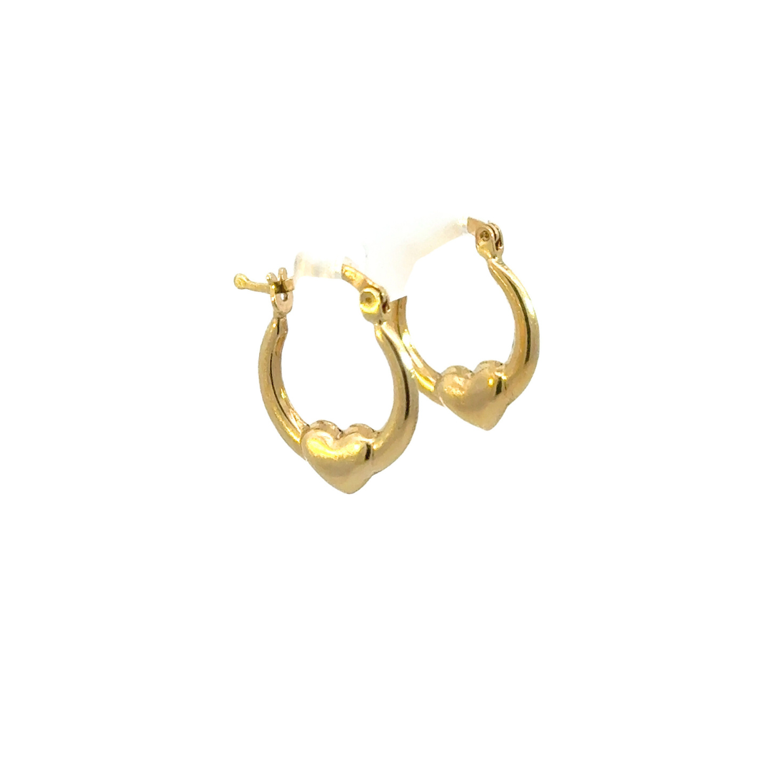 GER172. 14k Solid Gold Hollow Heart Hoops