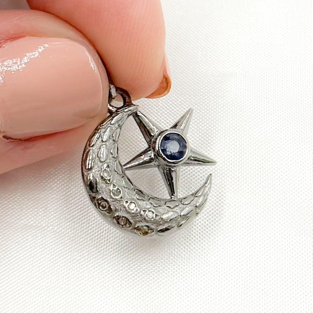 DP737. Diamond Sterling Silver Moon & Star Pendant