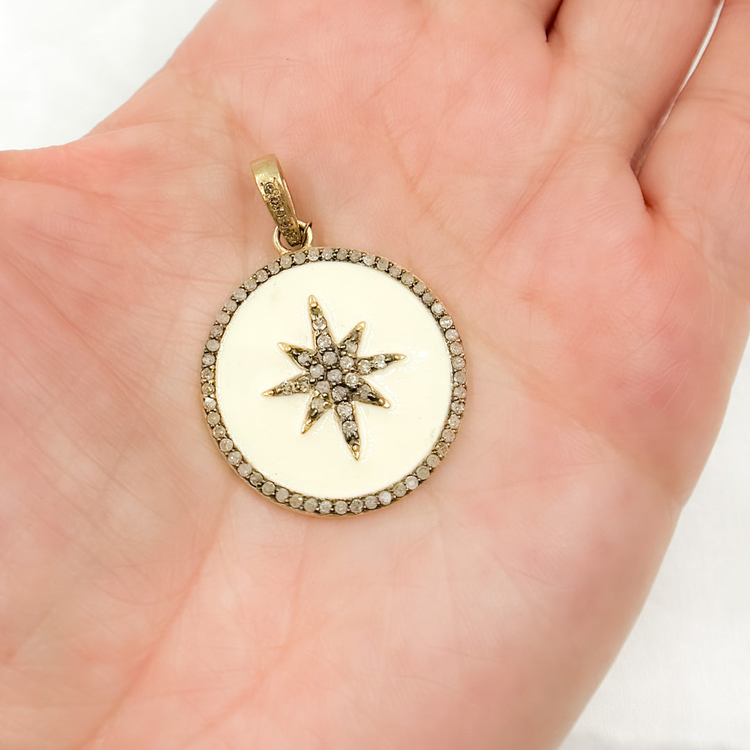 DP898A. Diamond Sterling Silver Round Star Enamel Pendant