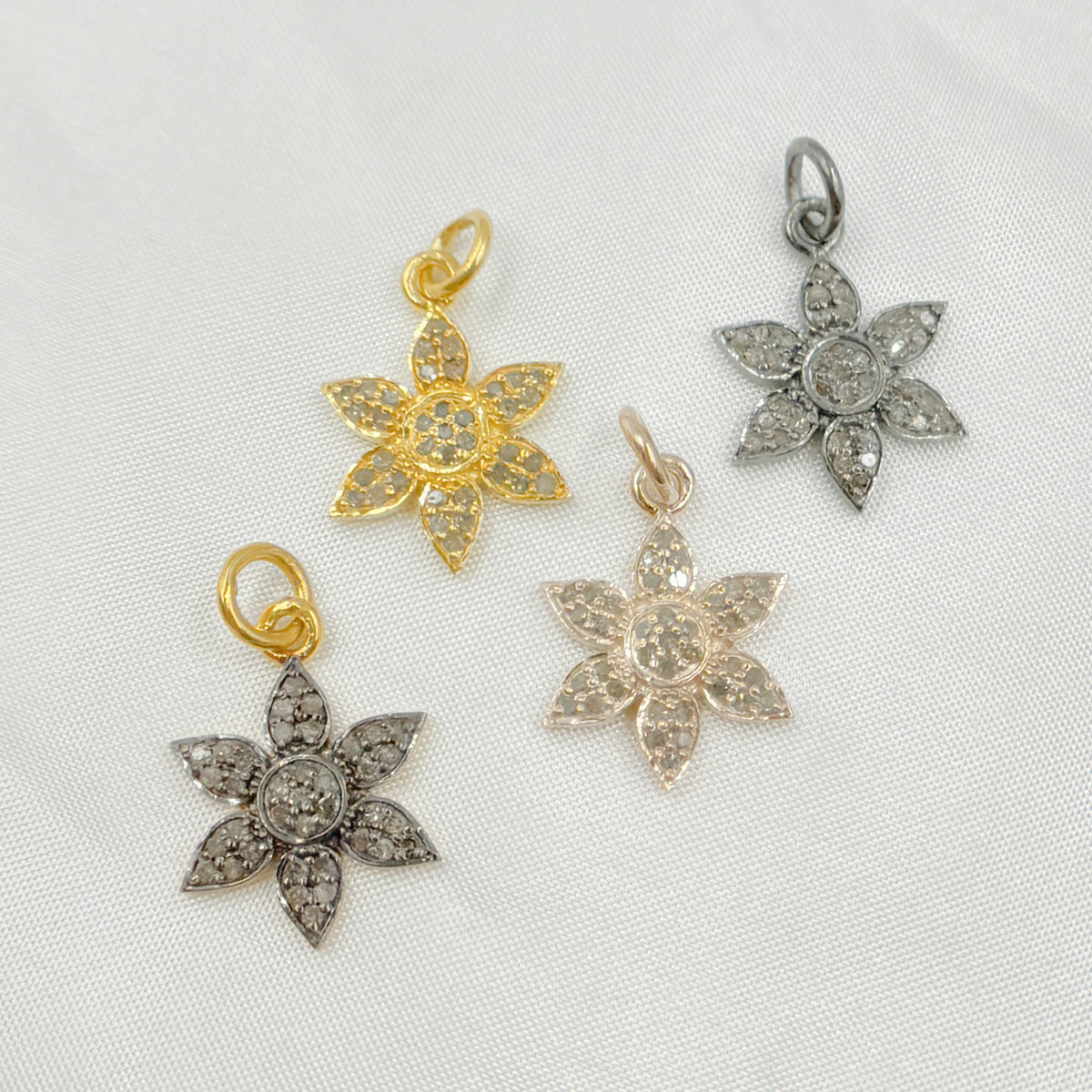 DP191. Diamond Sterling Silver Flower Charm