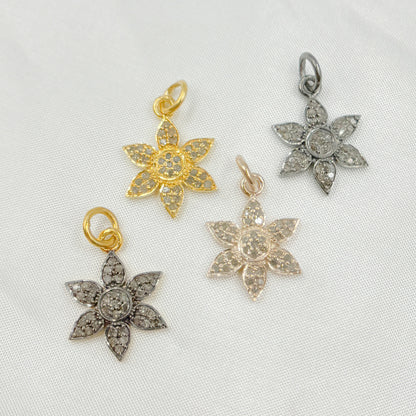 DP191. Diamond Sterling Silver Flower Charm