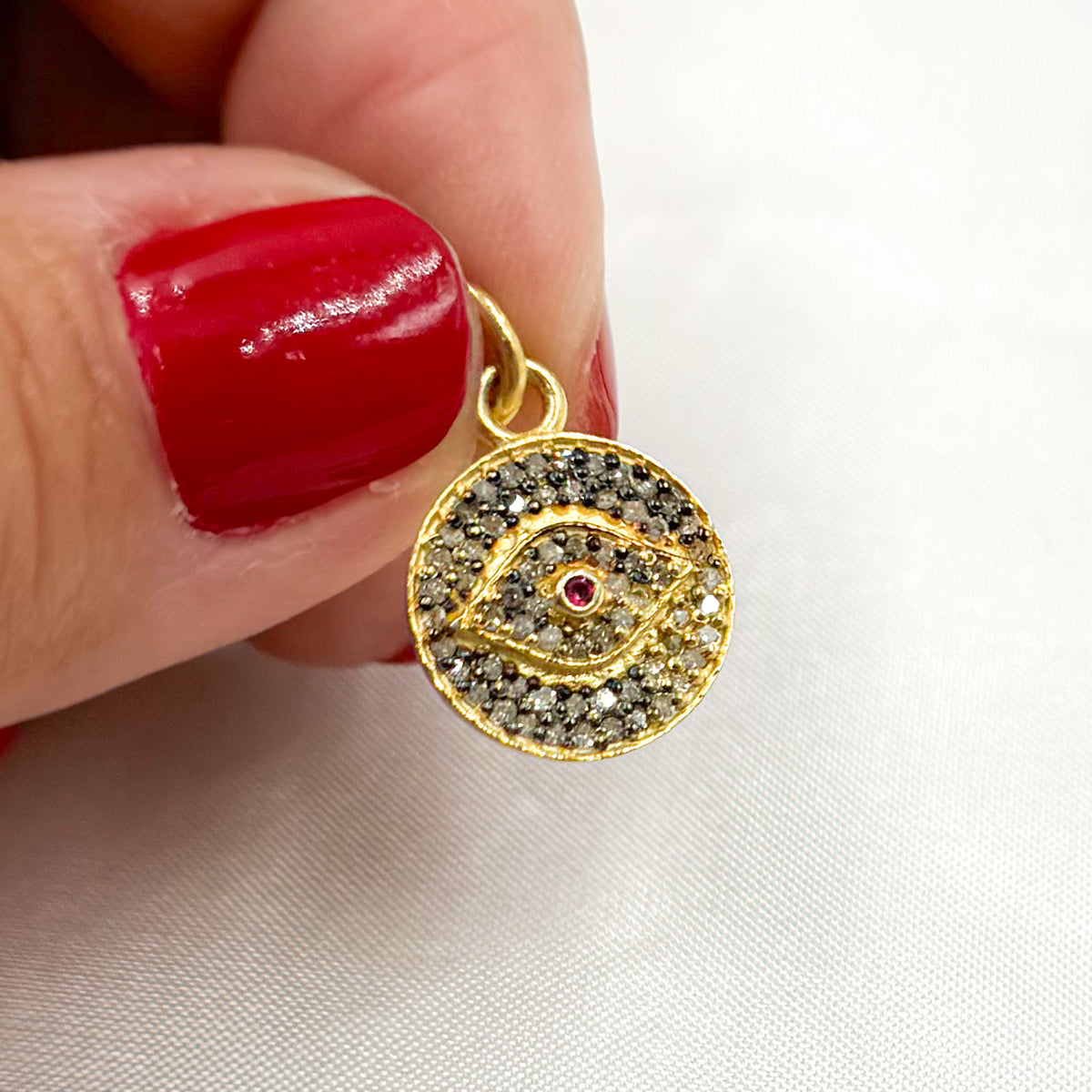 Diamond Sterling Silver Round Eye Charm with Gemstone
