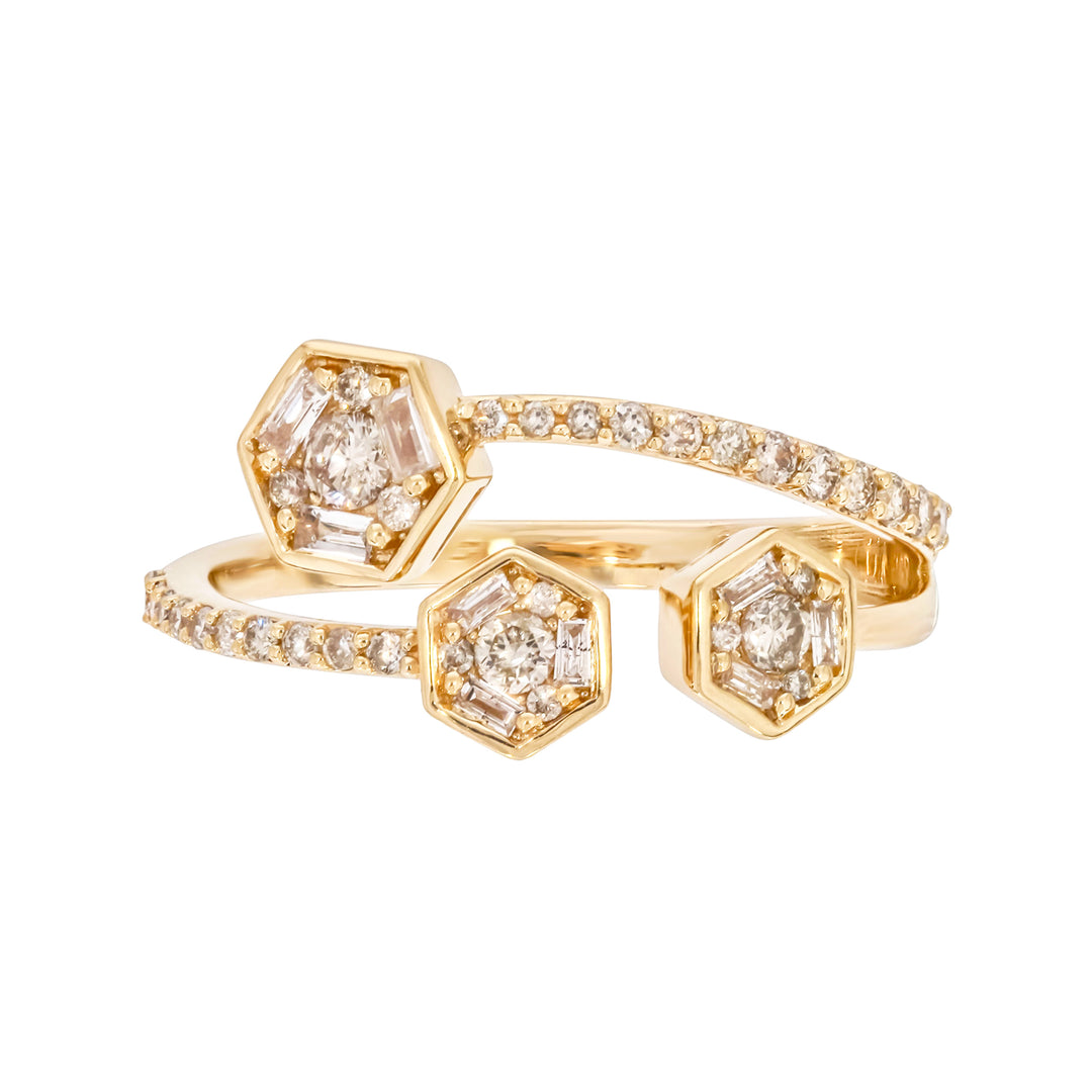 DRN01134. 14K Solid Gold Diamond Hexagon Ring