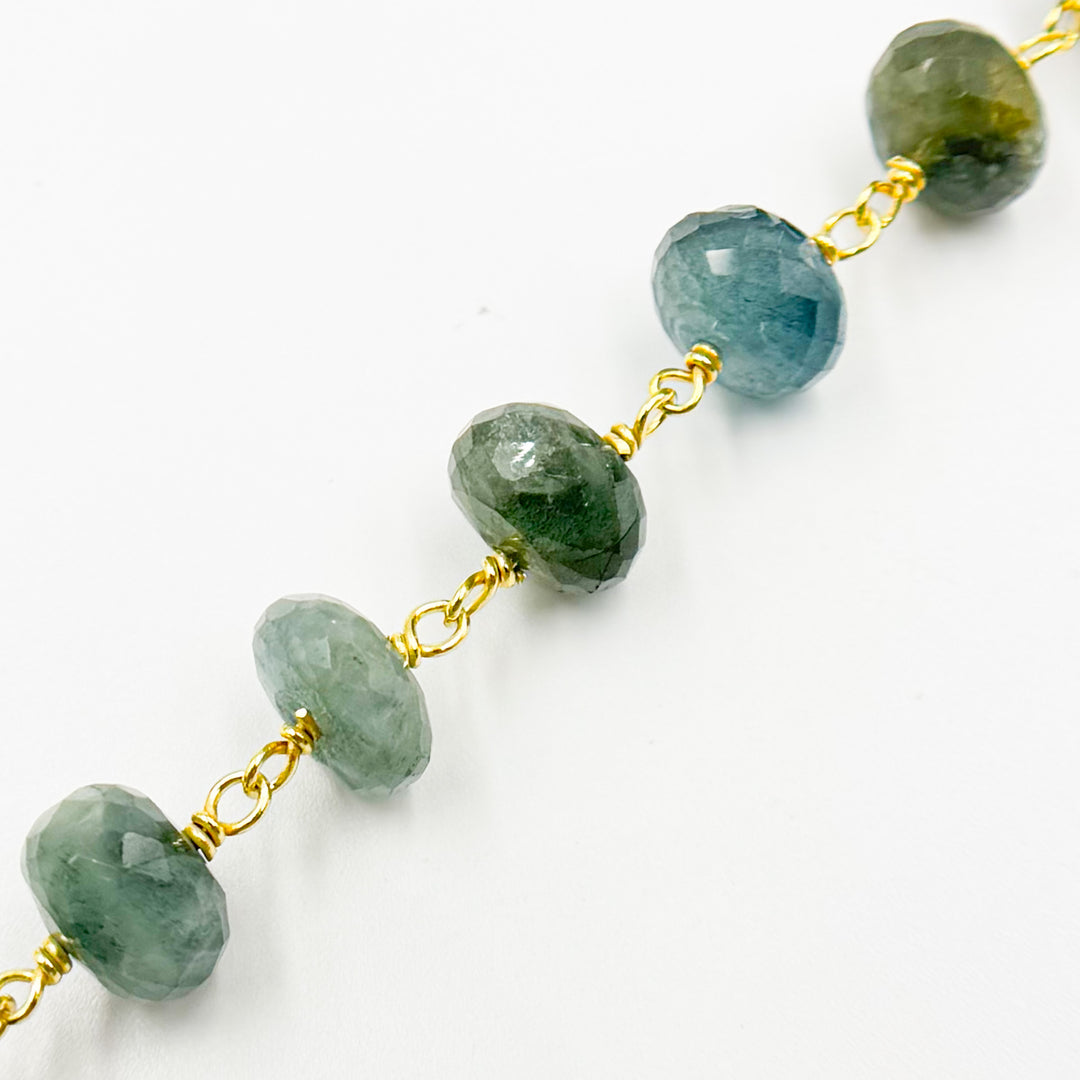 MOAQ1. Moss Aquamarine Gold Plated Wire Chain