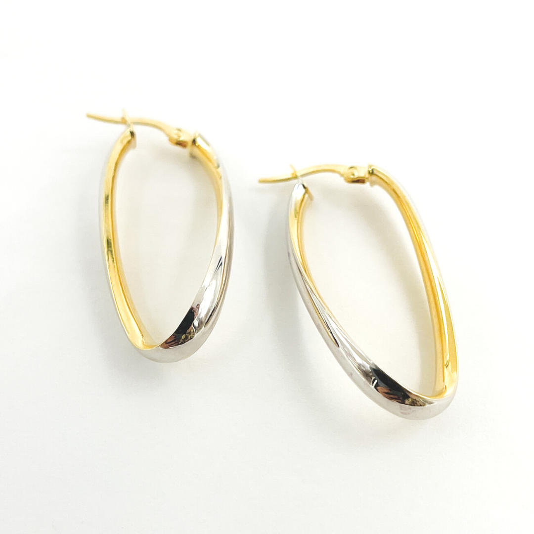 GER98. 14K Gold Twisted Two Tone Hoop Earrings