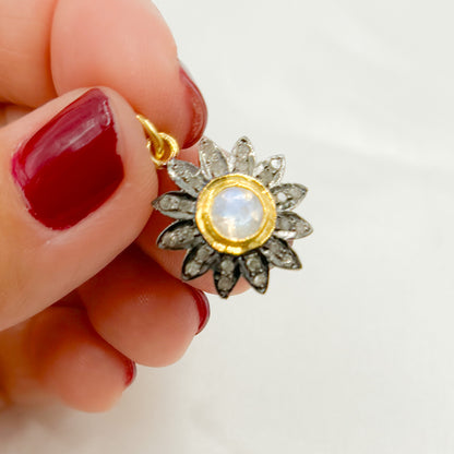 DC407. Diamond Sterling Silver Flower Pendant with Gemstone