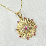 Load image into Gallery viewer, 14k Solid Gold and Gemstone (Blue Sapphire and Ruby) Flower Charm. KG206
