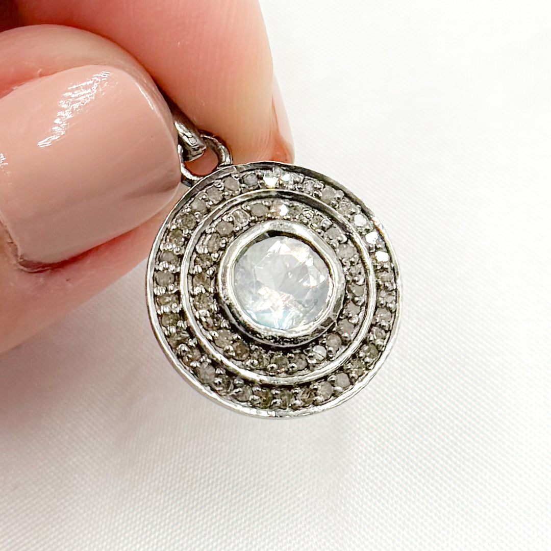 DP029. Diamond Sterling Silver Round Pendant with Gemstone