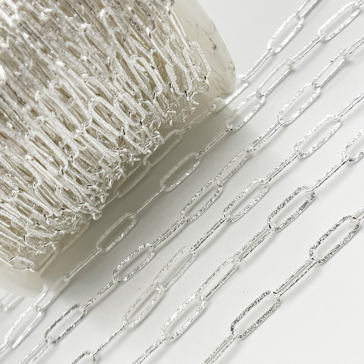 Silver Flat Textured Paperclip Chain