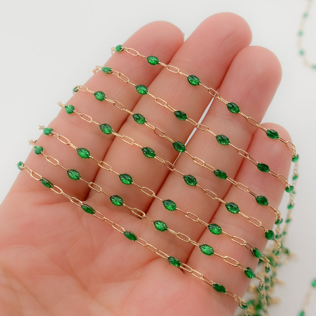 Gold Filled Green Color Enamel Cable Chain