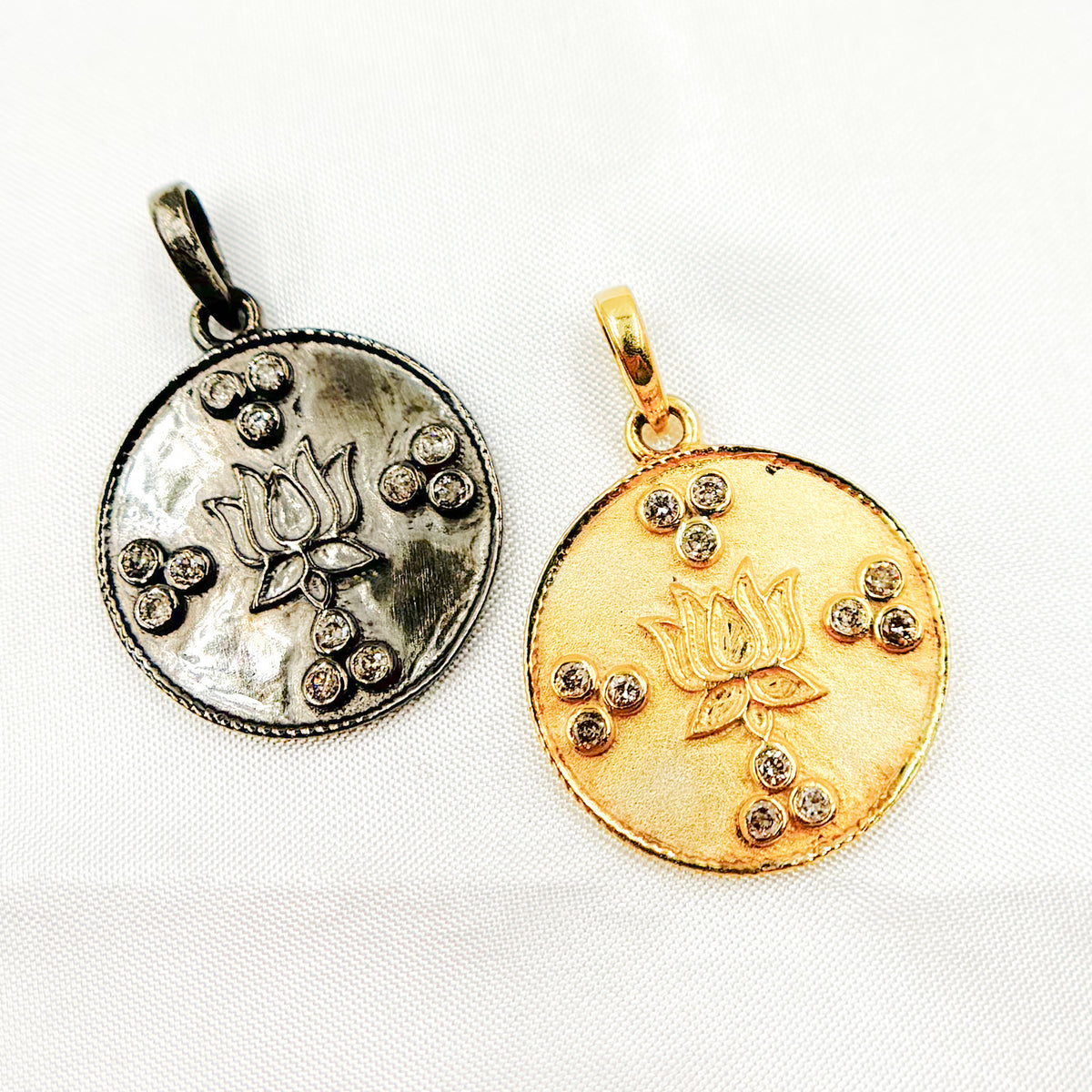 Diamond Sterling Silver Round Flower Pendant