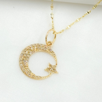 Load image into Gallery viewer, 14K Solid Gold Moon and Star Charm with Diamonds. GDP489
