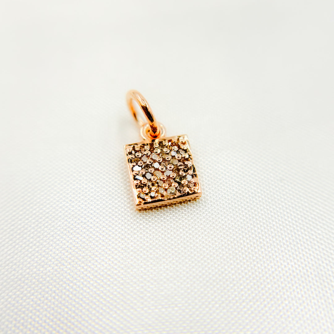 DC890. Diamond Sterling Silver Square Charm