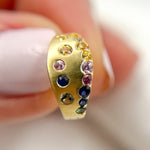 Load image into Gallery viewer, 14K Solid Gold Diamond &amp; Multi Sapphire Hoop Earrings. HP402545
