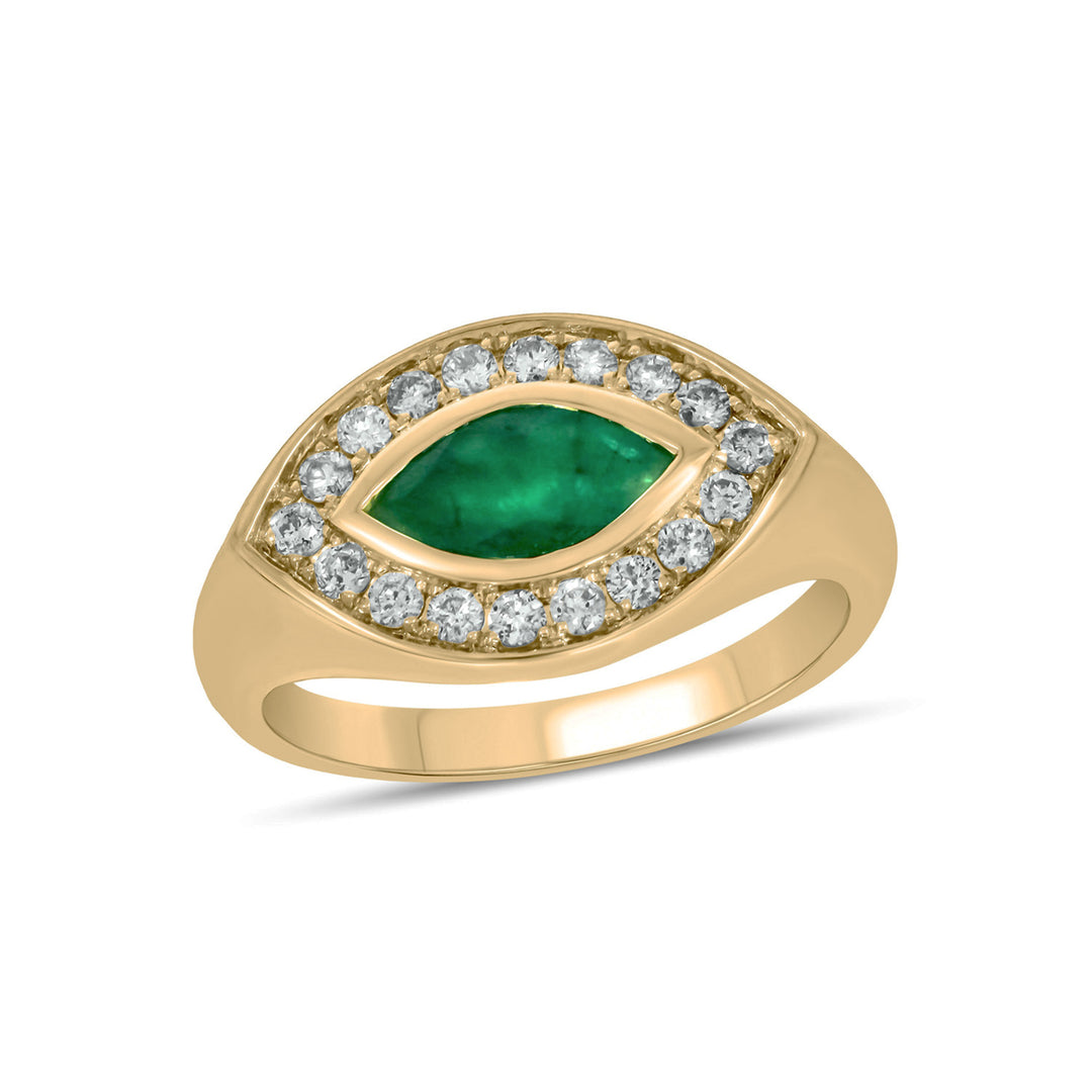 CR96516EM8X4. 14K Solid Gold Diamond and Emerald Oval Ring