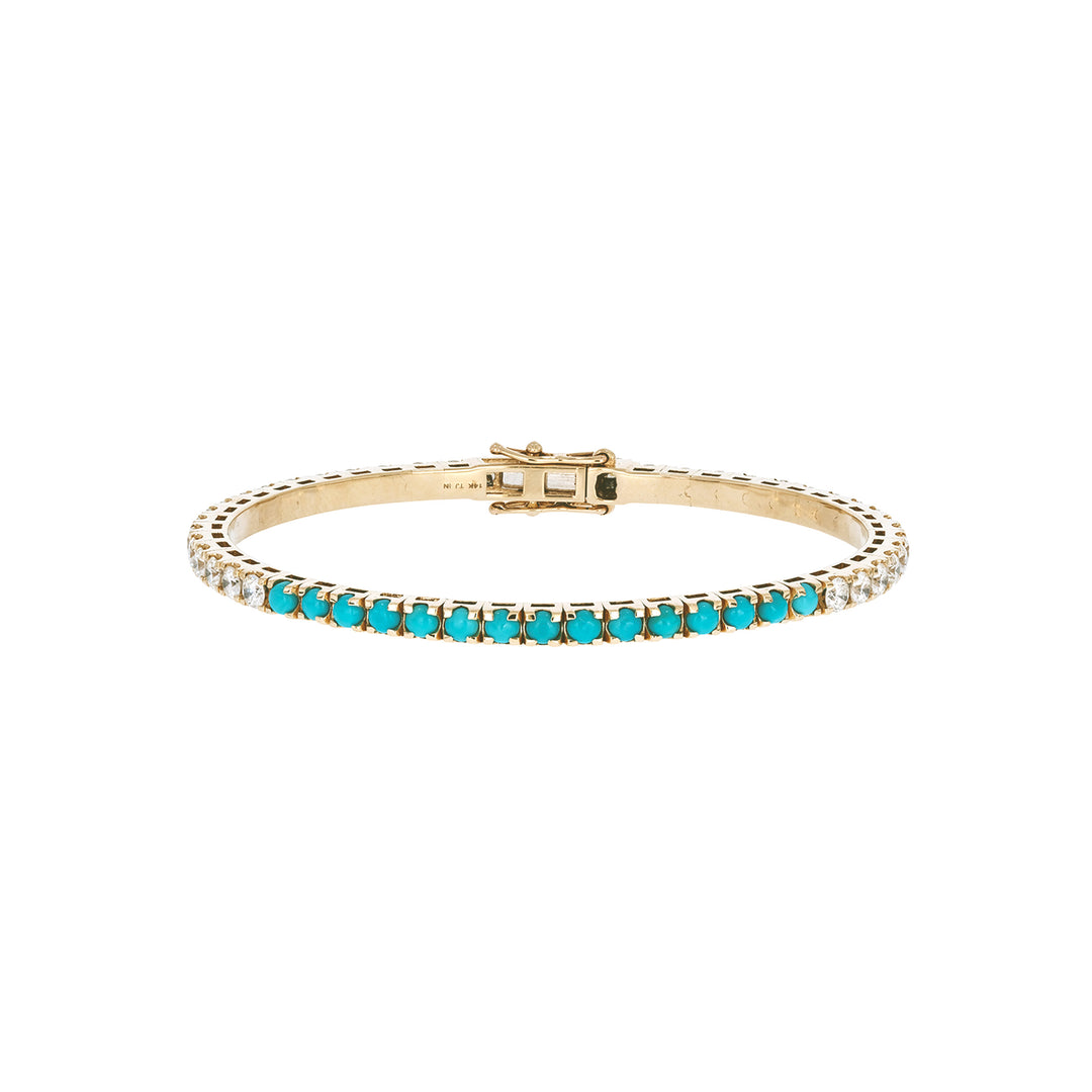 BTM68424TQO2. 14K Solid Yellow Gold Diamond and Turquoise Bangle