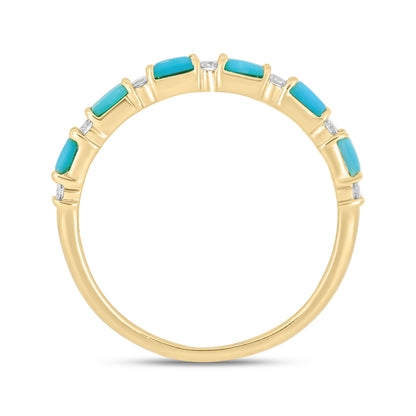 14K Solid Gold Diamond and Turquoise Band Ring.