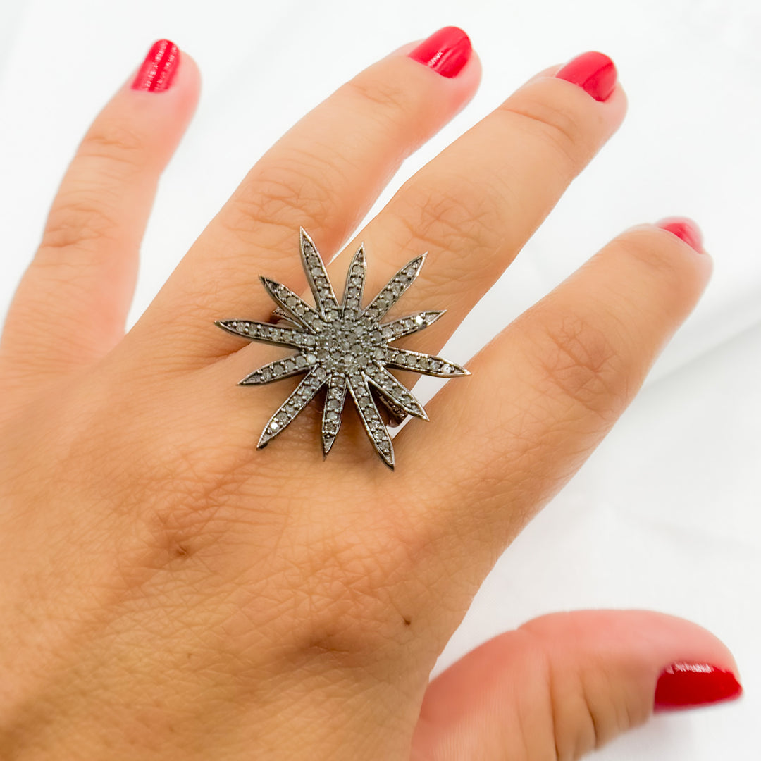 DR023. Diamond Sterling Silver Star Ring