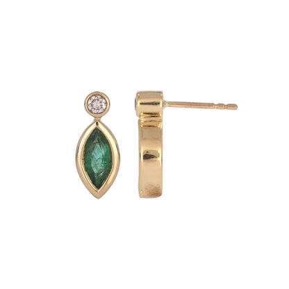 CE97070. 14K Solid Yellow Gold Diamond and Gemstone Marquise Stud Earring
