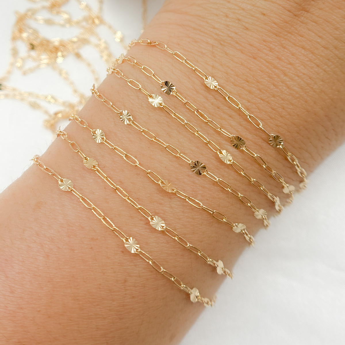 V241GF. 14K Gold-Filled Smooth Paperclip and Diamond Cut Marina Link Chain