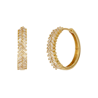 EHI57595. 14K Solid Yellow Gold Diamond Hoop Earrings
