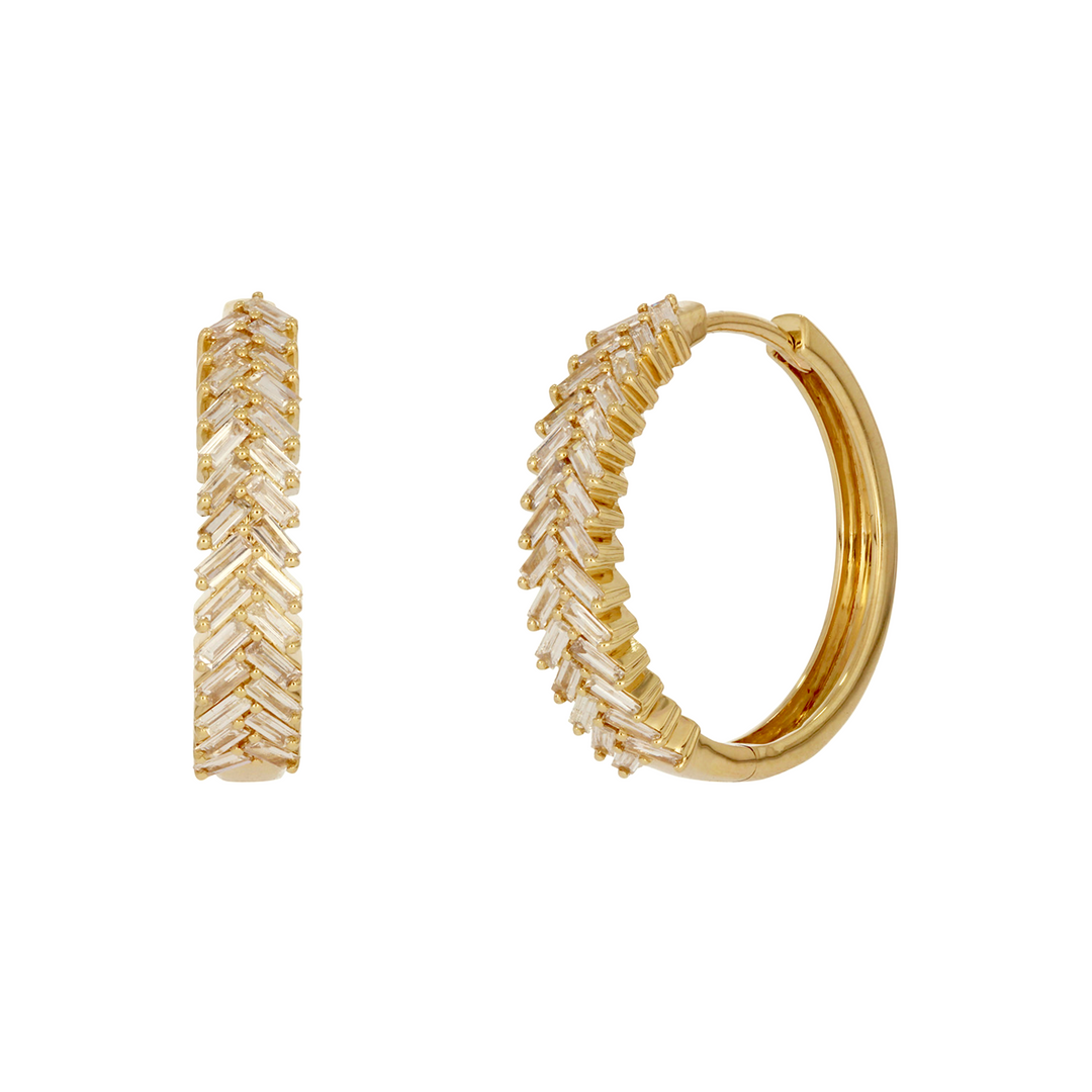 EHI57595. 14K Solid Yellow Gold Diamond Hoop Earrings