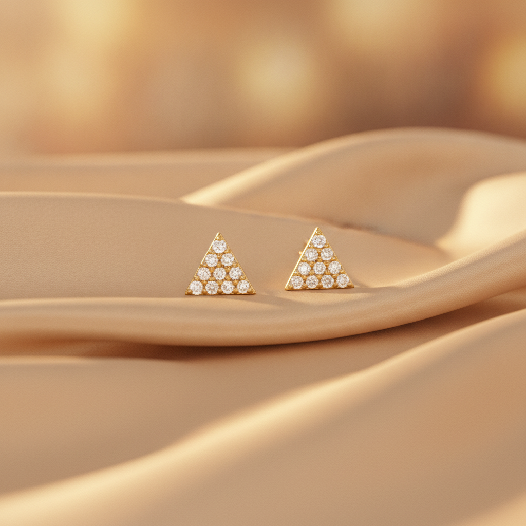 EFC54162. 14K Solid Gold and Diamonds Triangle Studs