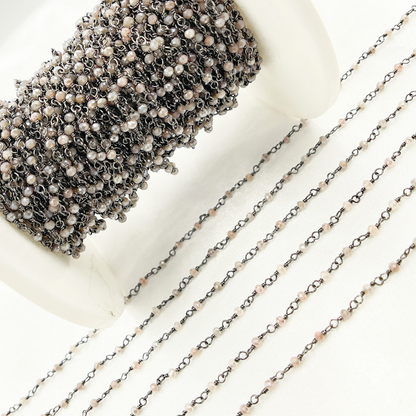 Coated Peach Moonstone Oxidized Wire Chain. CMS67