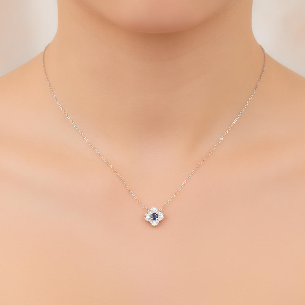 NT404984. 14K Solid Gold Flower Solitaire Tiny Necklace