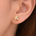 Load image into Gallery viewer, EFC52671Y. 14k Solid Gold Diamond Star Studs