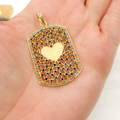 DP187. Diamond Sterling Silver Rectangle Heart Pendant with Gemstone