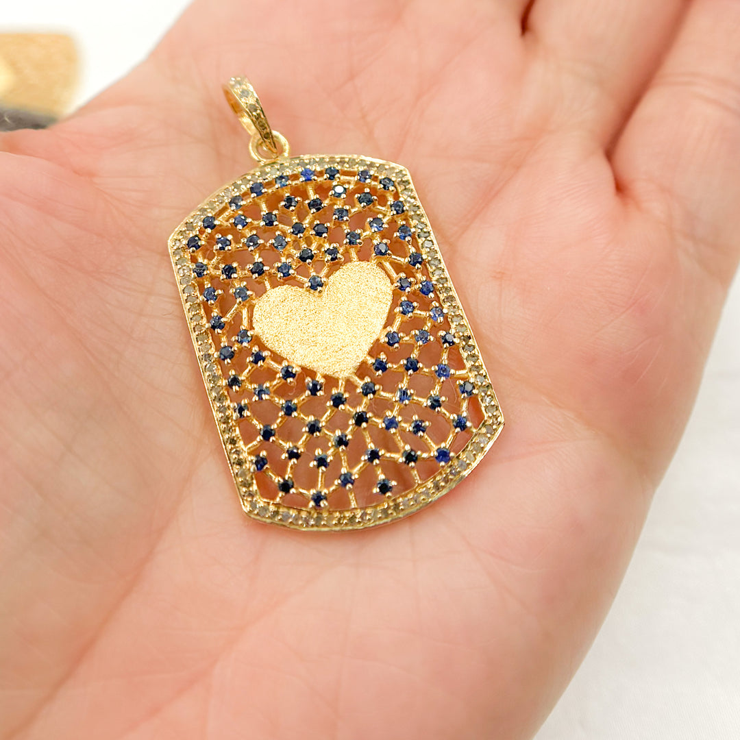 DP187. Diamond Sterling Silver Rectangle Heart Pendant with Gemstone