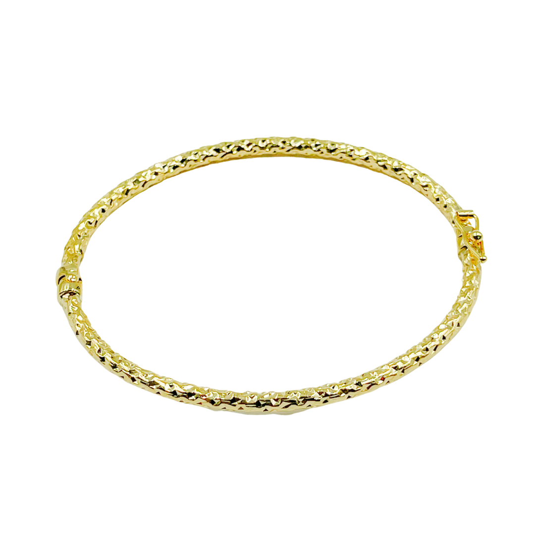 Bangle4. 14K Gold Diamond-Cut Hollow Bangle Bracelet