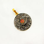 Load image into Gallery viewer, DP043. Diamond &amp; Sterling Silver Round Evil Eye Pendant with Gemstone in the center
